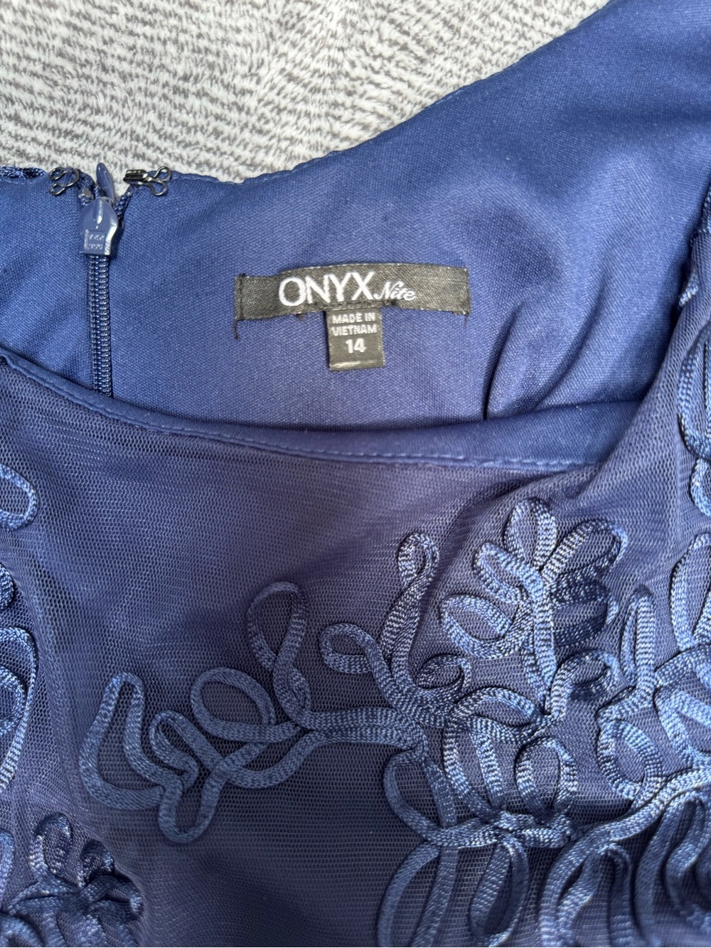 Onyx Nite Navy Floral Appliqué Dress